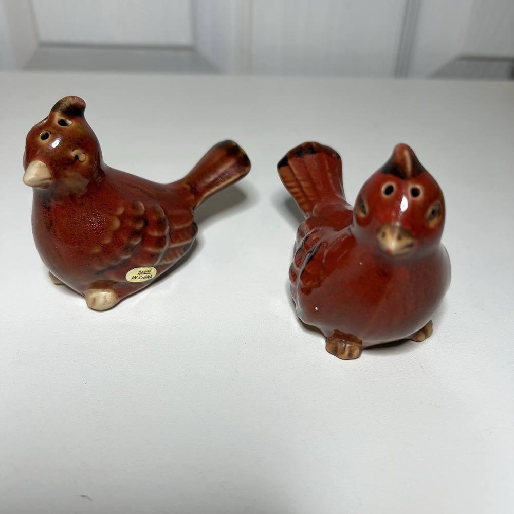 Pier 1 Imports Ceramic Cardinal Bird Salt & Pepper Shaker Set